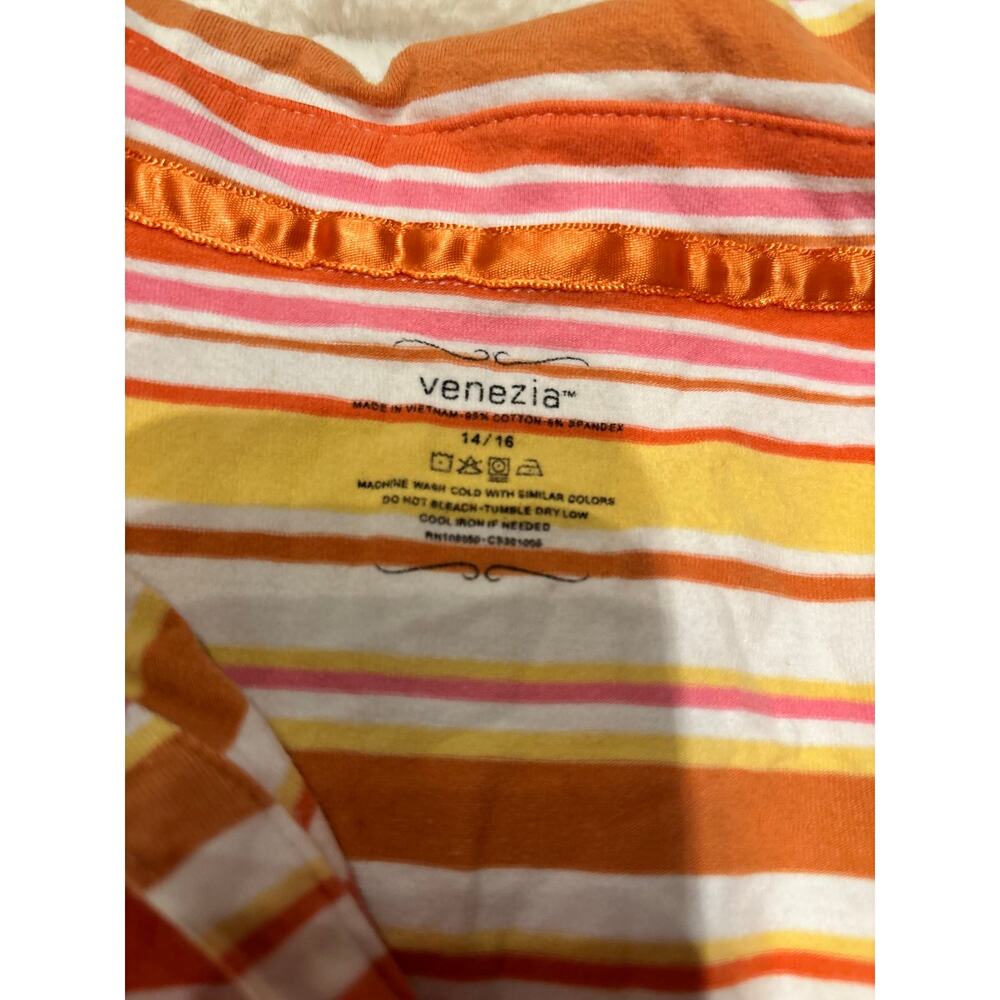 Venezia Women's Plus 14/16 Orange Striped Polo Top Preppy Retro - Picture 3 of 5